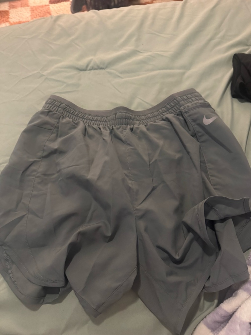 Nike Olive Gray Womens Running Shorts with Swoosh